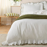 Plain Green Bedding - Blousey Ruffled Cotton Pillowcase Pair Olive Wylder Nature