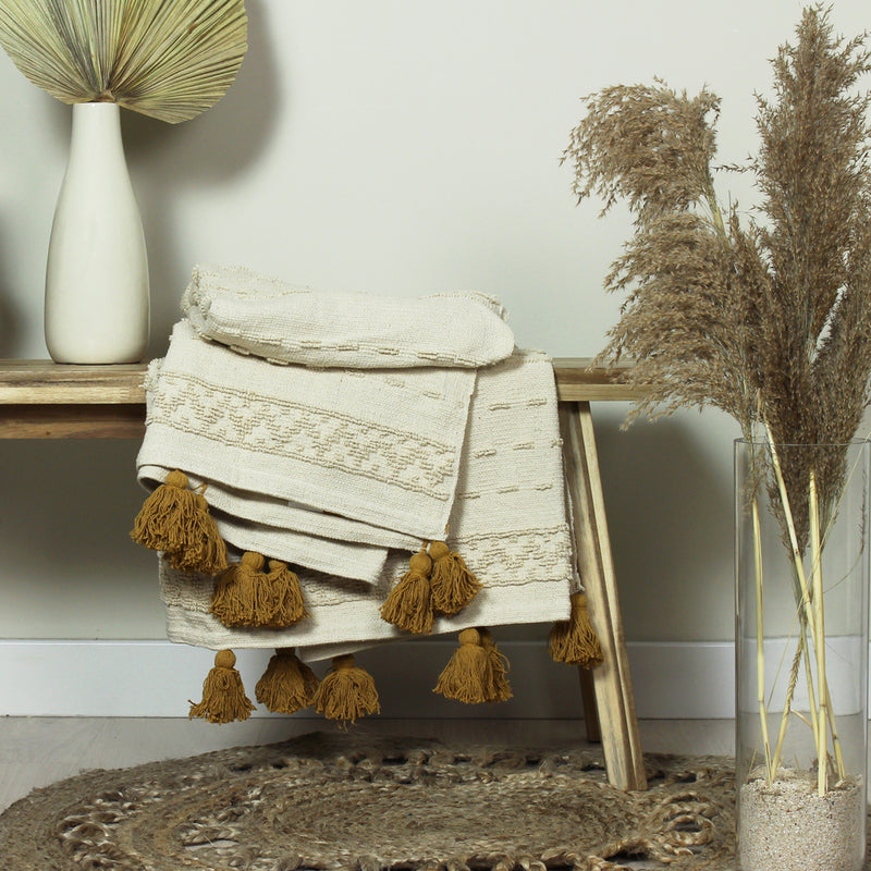 furn. Boho Cotton Tufted Throw in Ochre