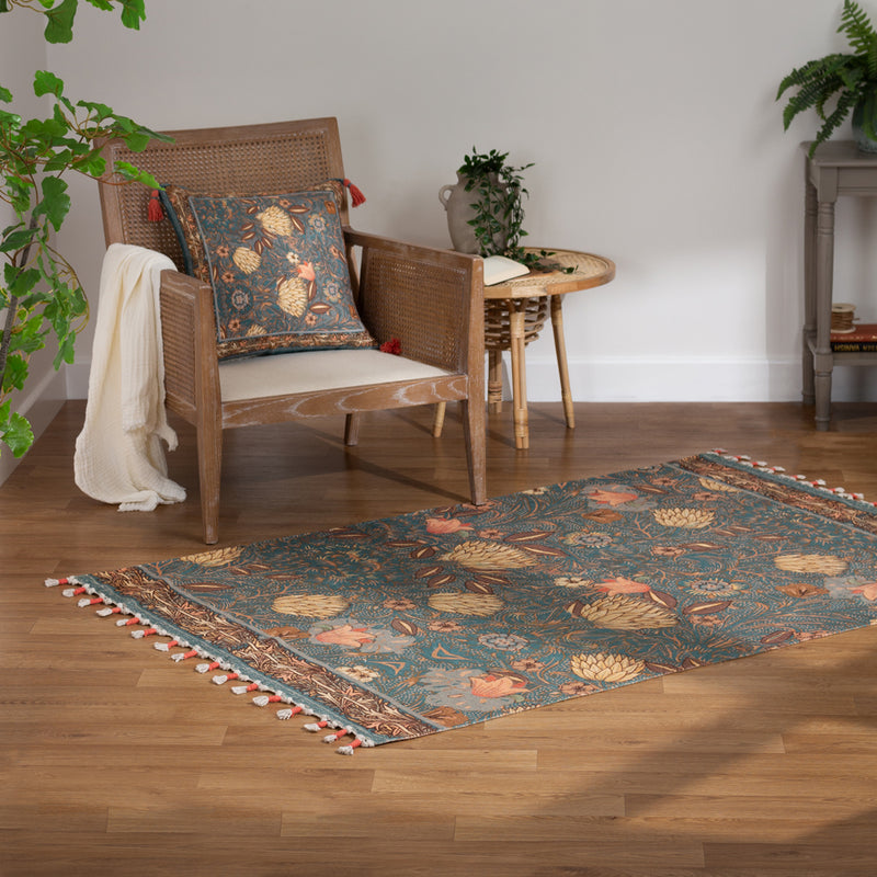 Wylder Bolais Floral Tasselled Indoor Rug in Blue