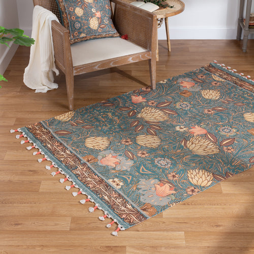 Wylder Bolais Floral Tasselled Indoor Rug in Blue