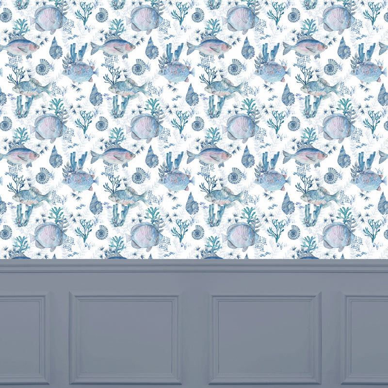 Animal Blue Wallpaper - Bollu  1.4m Wide Width Wallpaper (By The Metre) Marine Voyage Maison