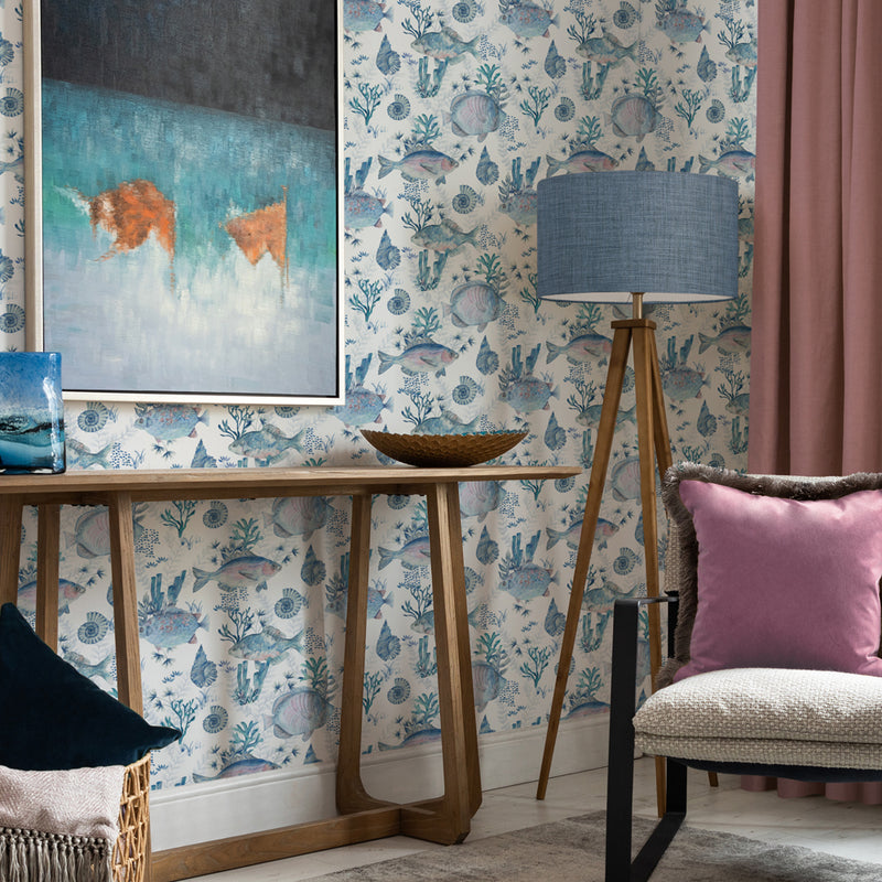 Animal Blue Wallpaper - Bollu  1.4m Wide Width Wallpaper (By The Metre) Marine Voyage Maison