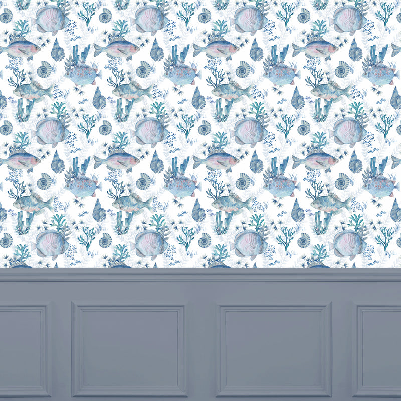 Animal Blue Wallpaper - Bollu  1.4m Wide Width Wallpaper (By The Metre) Marine Voyage Maison