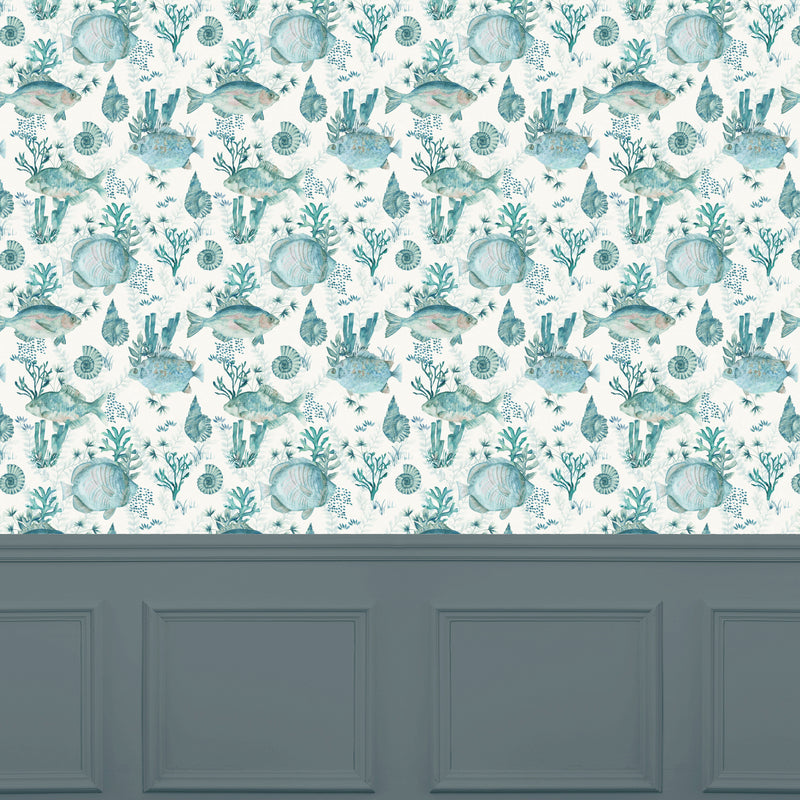 Animal Blue Wallpaper - Bollu  1.4m Wide Width Wallpaper (By The Metre) Seamist Voyage Maison