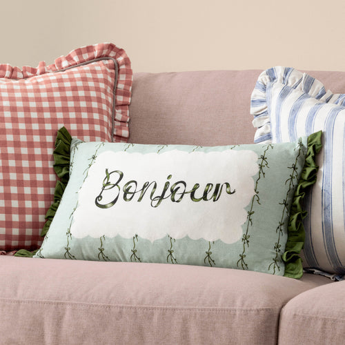  Green Cushions - Bonjour Printed Cushion Cover Mint furn.