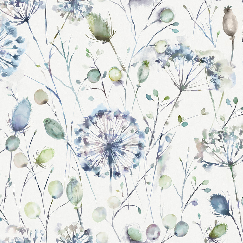 Floral Blue Fabric - Boronia Printed Cotton Fabric Crocus Cream Voyage Maison