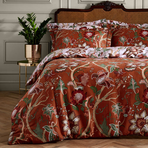 Paoletti Botanist 200TC 100% Cotton Sateen Duvet Cover Set in Russet