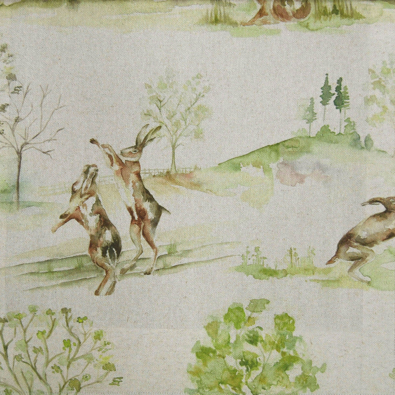 Boxing Hares Printed Fabric Sample Swatch Linen