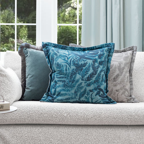 Floral Blue Cushions - Bracken Printed Wool Filled Cushion Atlas Voyage Maison
