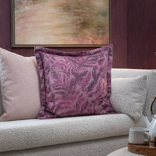Floral Purple Cushions - Bracken Printed Wool Filled Cushion Juniper Voyage Maison