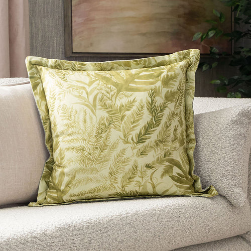 Floral Green Cushions - Bracken Printed Wool Filled Cushion Pear Voyage Maison