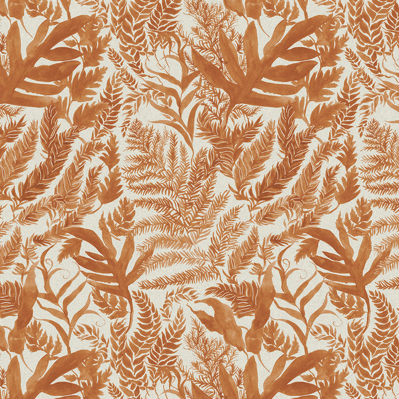 Fauna Orange Fabric - Bracken Printed Cotton Fabric Amber Voyage Maison