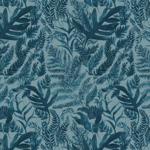 Fauna Blue Fabric - Bracken Printed Cotton Fabric Atlas Voyage Maison