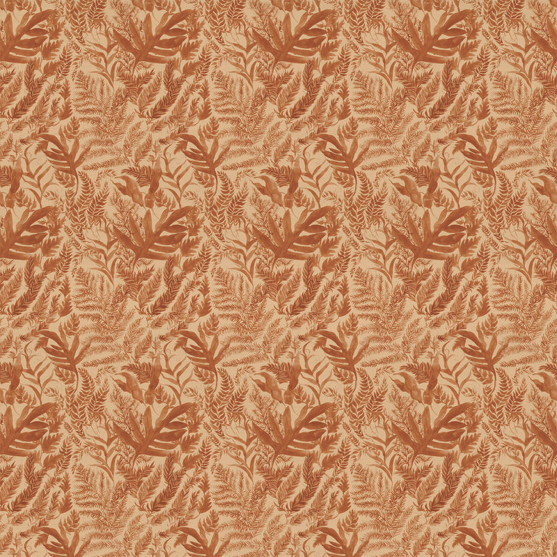 Fauna Orange Fabric - Bracken Printed Cotton Fabric Celeste Voyage Maison