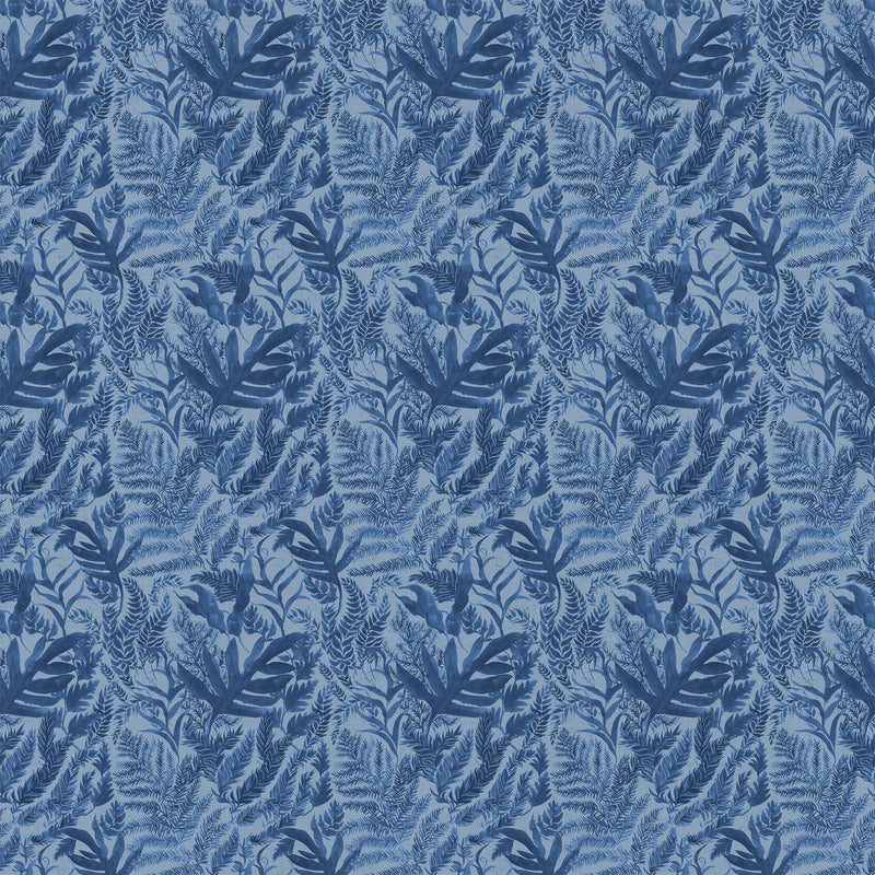 Fauna Blue Fabric - Bracken Printed Cotton Fabric River Voyage Maison