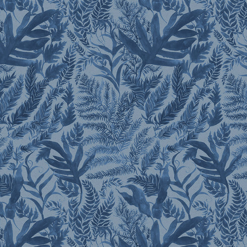 Fauna Blue Fabric - Bracken Printed Cotton Fabric River Voyage Maison