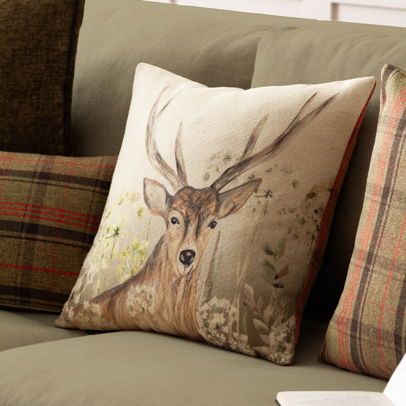 Animal Beige Cushions - Bramble Stag Printed Cushion Cover Stag Evans Lichfield