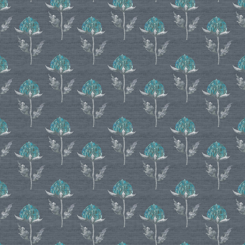 Floral Blue Fabric - Bram Printed Fabric Storm Voyage Maison