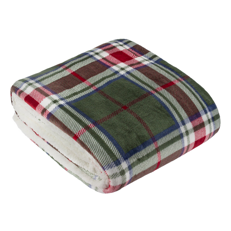 Check Green Throws  - Braemar Sherpa Tartan Fleece Throw Berry/Pine Wylder Nature