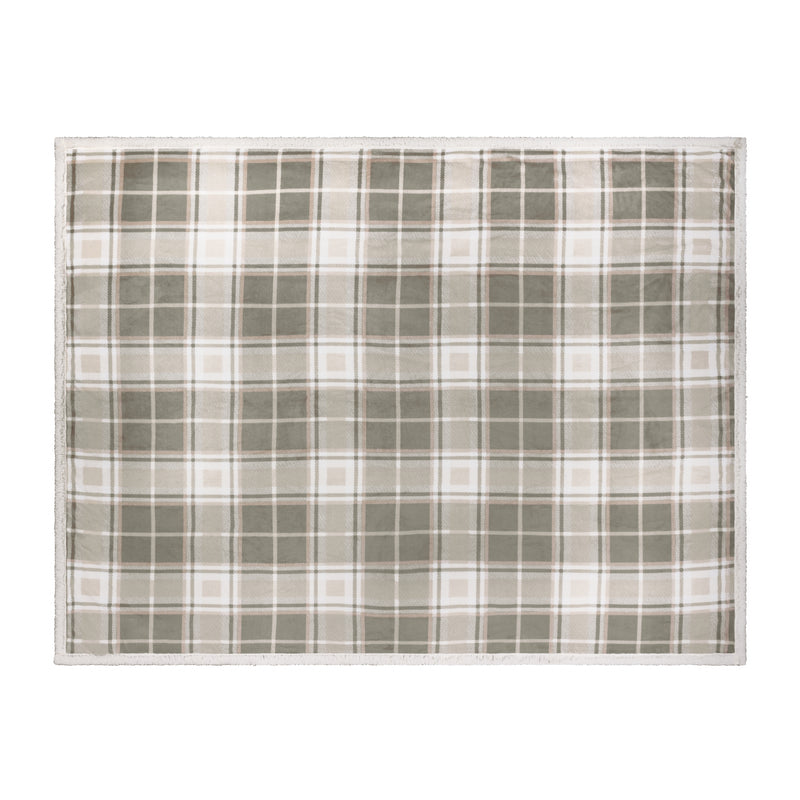 Check Green Throws  - Braemar Sherpa Tartan Fleece Throw Green/Natural Wylder Nature