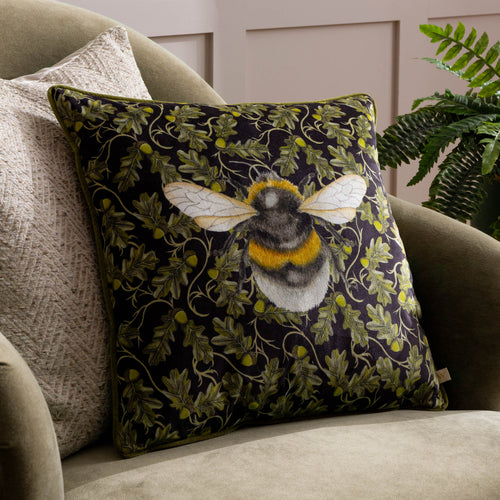 Animal Black Cushions - Braywick Orville Bee Printed Velvet Cushion Cover Bee Wylder