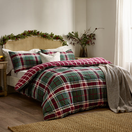 Check Red Bedding  - Braemar Check Soft Brushed Cotton Duvet Cover Set Berry/Pine Wylder Nature