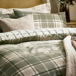 Check Green Bedding  - Braemar Check Soft Brushed Cotton Duvet Cover Set Green/Natural Wylder Nature