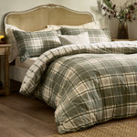 Check Green Bedding  - Braemar Check Soft Brushed Cotton Duvet Cover Set Green/Natural Wylder Nature