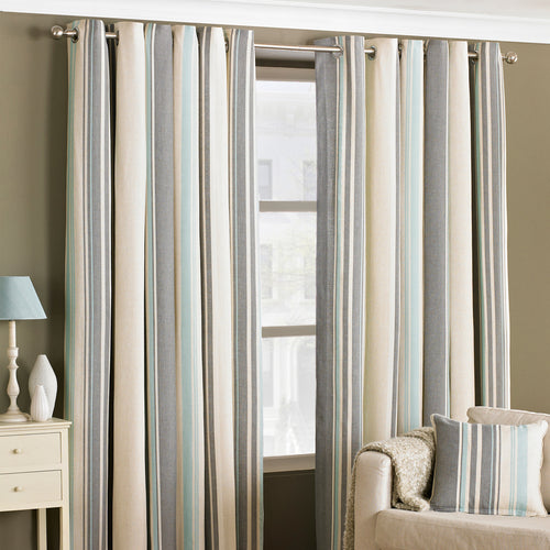 Essentials Broadway Striped Eyelet Curtains in Duck Egg