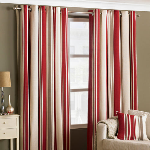 Essentials Broadway Striped Eyelet Curtains in Raspberry