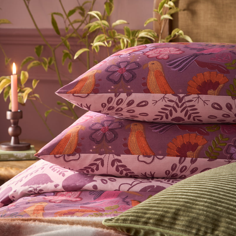 Animal Purple Bedding - Broderie Floral Reversible Duvet Cover Set Damson furn.