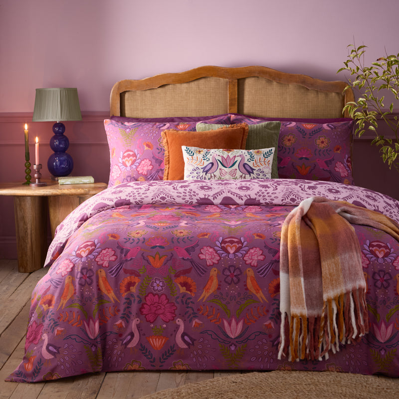 Animal Purple Bedding - Broderie Floral Reversible Duvet Cover Set Damson furn.