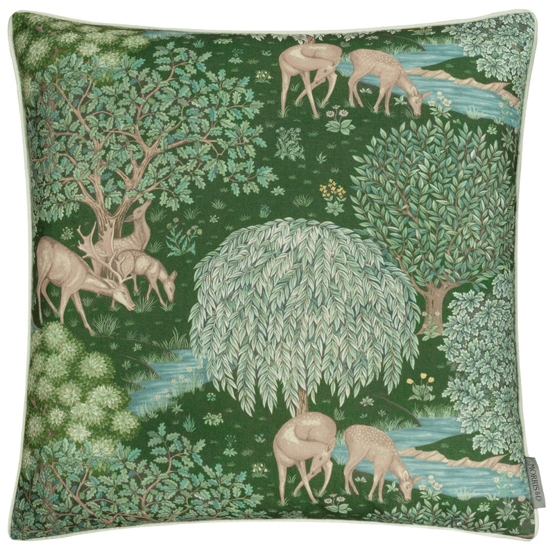 Woodland Green Cushions - The Brook Printed Cushion Cover Forest Green Morris & Co