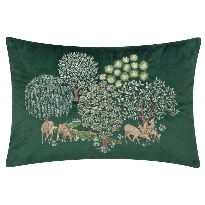 Animal Green Cushions - Brook Embroidered Cushion Cover Forest Green Morris & Co