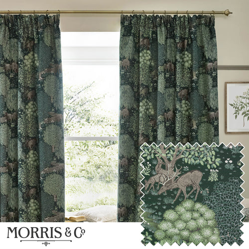 Woodland Green Curtains - Brook Woodland Jacquard Pencil Pleat Curtains Forest Green Morris & Co