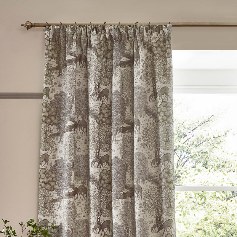 Woodland Beige Curtains - Brook Woodland Jacquard Pencil Pleat Curtains Linen Morris & Co