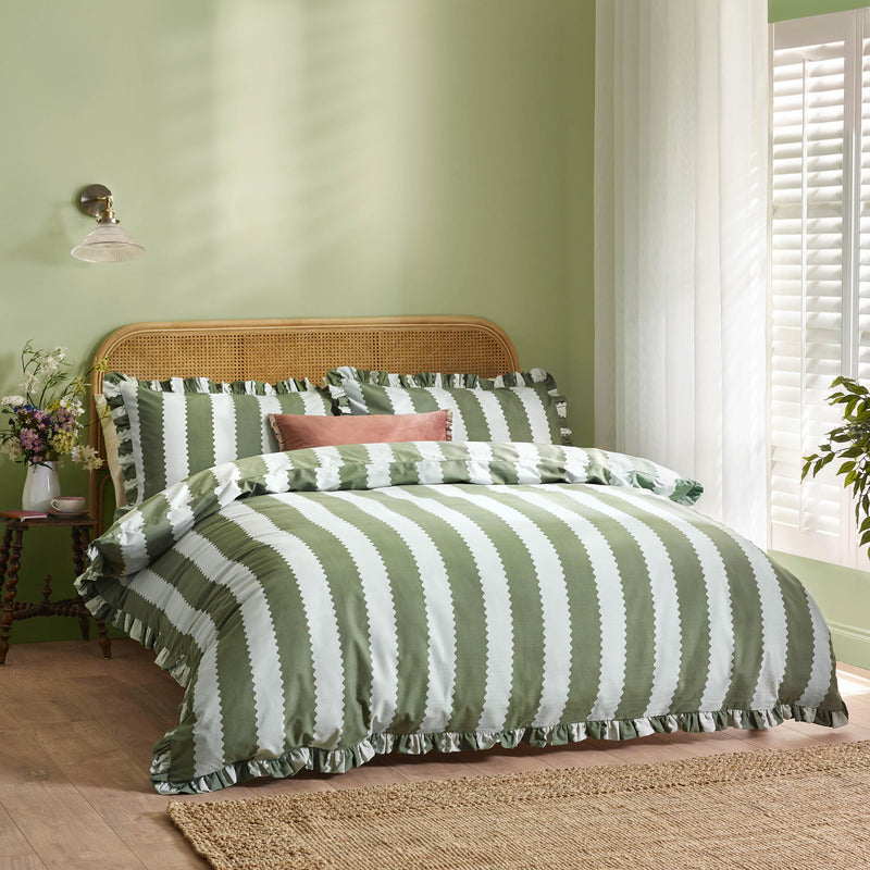  Bedding  - Birdie Stripe  Duvet Cover Set Baygreen/Mist Wylder