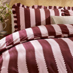  Bedding  - Birdie Stripe  Duvet Cover Set Burgundy/Blossom Wylder
