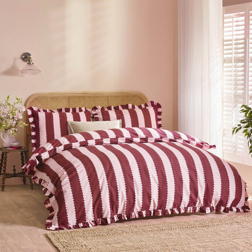  Bedding  - Birdie Stripe  Duvet Cover Set Burgundy/Blossom Wylder