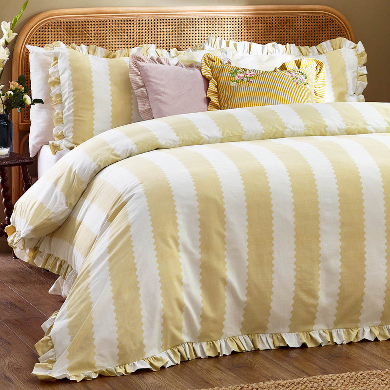 Striped Yellow Bedding - Birdie Stripe Ruffle Duvet Cover Set Butter Yellow Wylder Nature