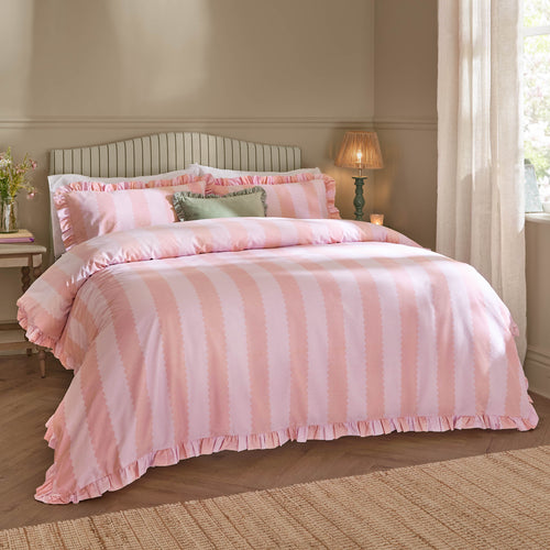 Striped Pink Bedding - Birdie Stripe Ruffle Duvet Cover Set Pink/Raspberry Wylder
