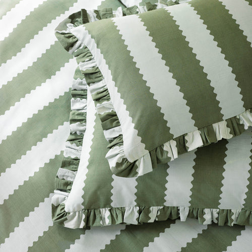 Striped Green Bedding - Birdie Stripe Ruffle Pillowcase Pair Bay Green/Mist Wylder