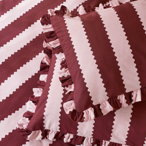 Striped Red Bedding - Birdie Stripe Ruffle Pillowcase Pair Burgundy/Blossom Wylder