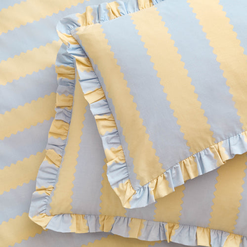  Bedding - Birdie Stripe Ruffle Pillowcase Pair Lemon/Sky Wylder