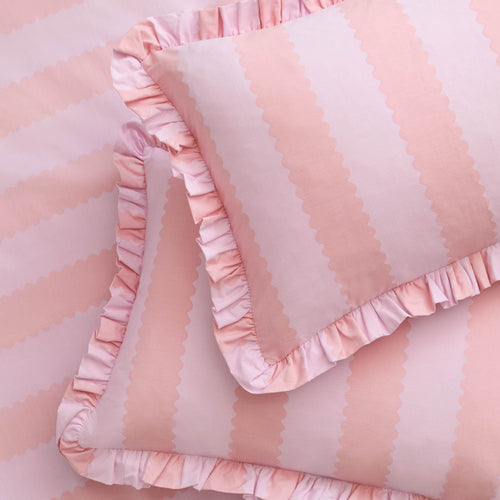  Bedding - Birdie Stripe Ruffle Pillowcase Pair Pink/Raspberry Wylder