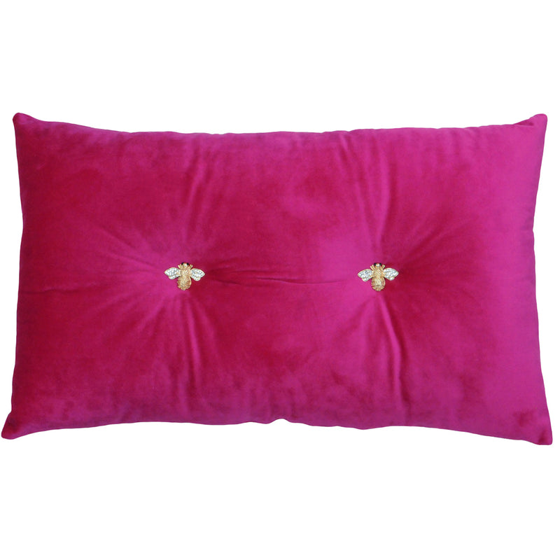 Paoletti Bumble Bee Velvet Ready Filled Cushion in Fuchsia