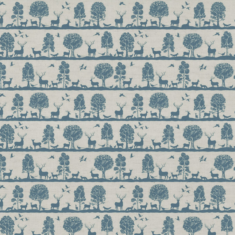 Animal Blue Fabric - Cairngorms Printed Cotton Fabric Azure Voyage Maison