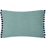 Floral Blue Cushions - Cala Printed Pom Pom Feather Filled Cushion Marine Voyage Maison