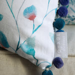 Floral Blue Cushions - Cala Printed Pom Pom Feather Filled Cushion Marine Voyage Maison