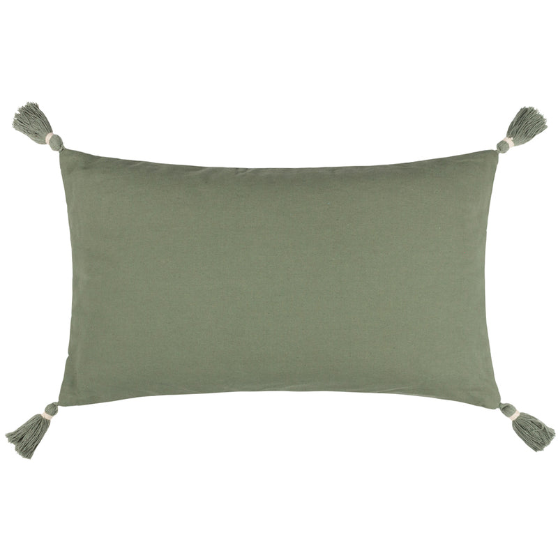 Yard Caliche Textured Tasselled Cushion Cover in Eucalyptus